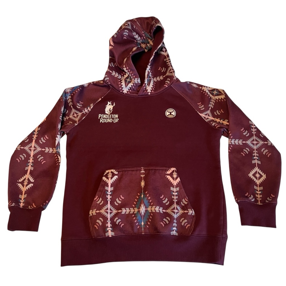 Hooey x Pendleton Round-Up Aztec Print Hoodie Maroon Kid’s XL Rodeo